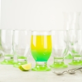 Szklanki do drinków, koktajli z zieloną stopką - zestaw 18 el. (12 szkl. + 6 łyż.)