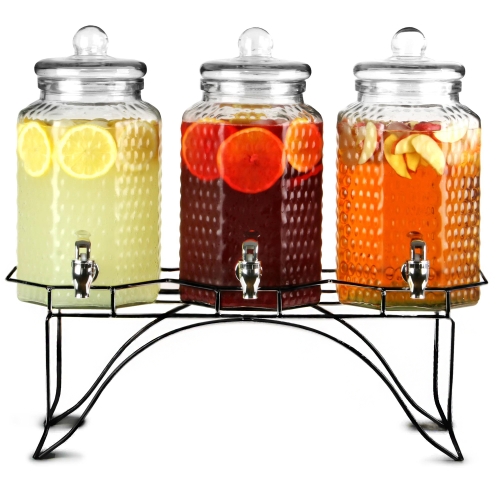 Zestaw 3 słoje z kranikiem na stojaku