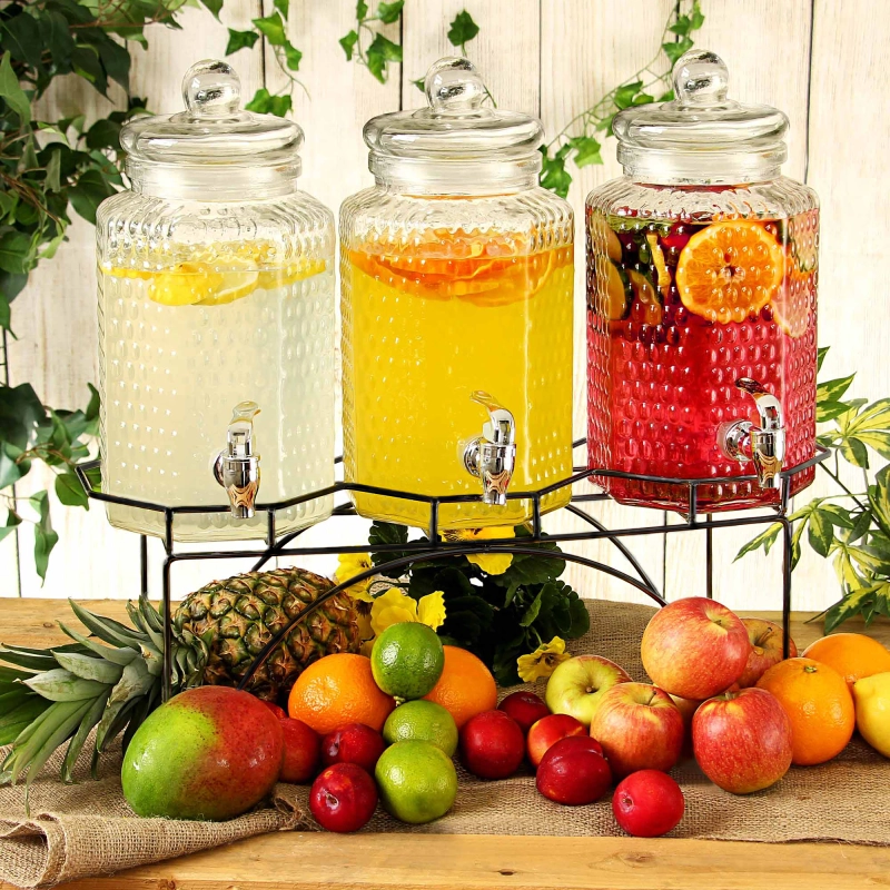 Zestaw 3 słoje z kranikiem na stojaku