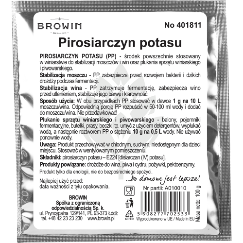 Pirosiarczyn potasu 100 g do mycia butelek i dezynfekcji