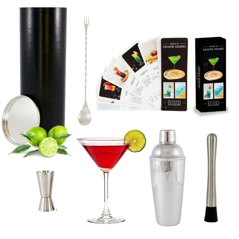 Zestaw barmański do drinków Manhattan na prezent w eleganckiej tubie z książką Proste drinki