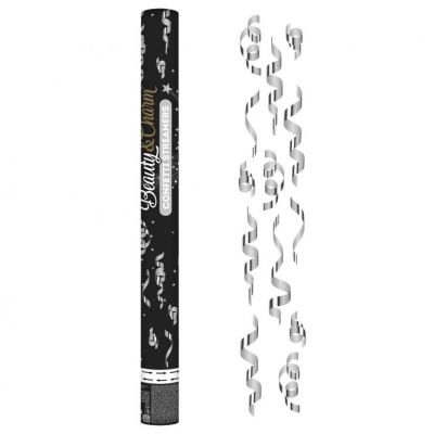 Konfetti tuba serpentyny srebrne 60 cm