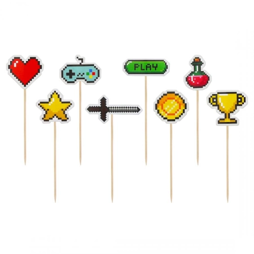Pikery do babeczek, do drinków, wykałaczki Game on 8 szt