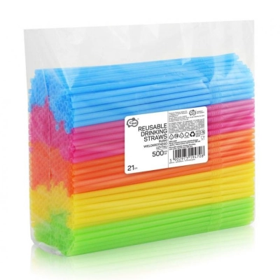 Słomki do picia łamane wielorazowe mix kolorów 500 szt 5x210 mm