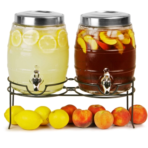 Zestaw 2 słoje (beczki) z kranikiem na stojaku